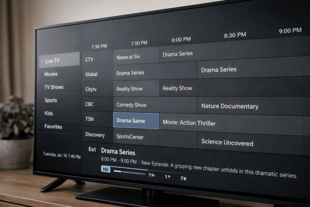 IPTV Smarters interface on TV Canada