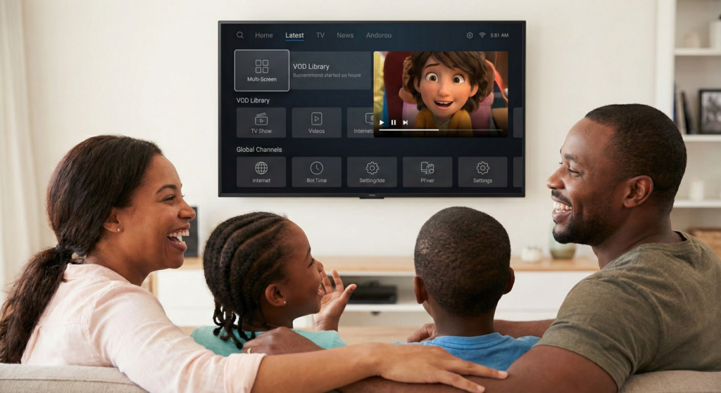 Family enjoying IPTV on Smart TV Canada