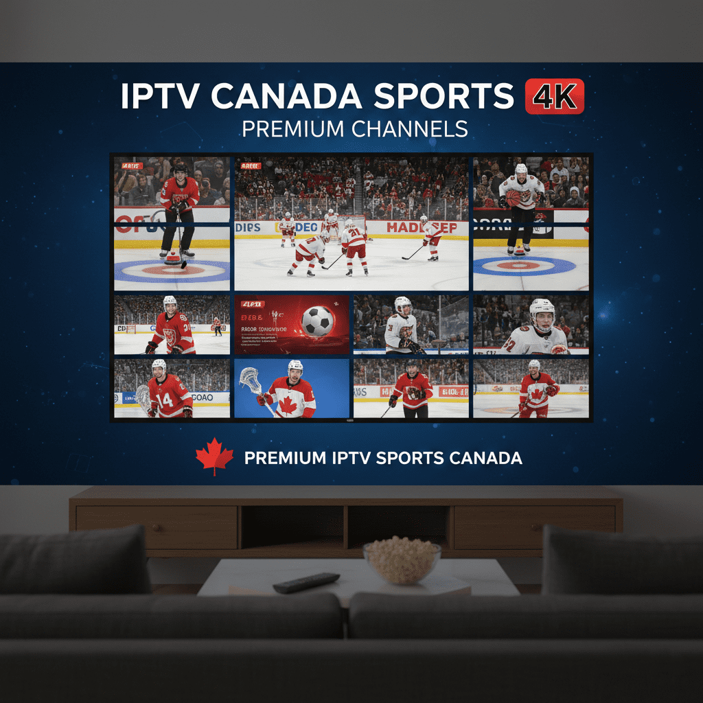 IPTV Canada Sports 4K premium channels collage showing hockey and sports streams for Canadian viewers