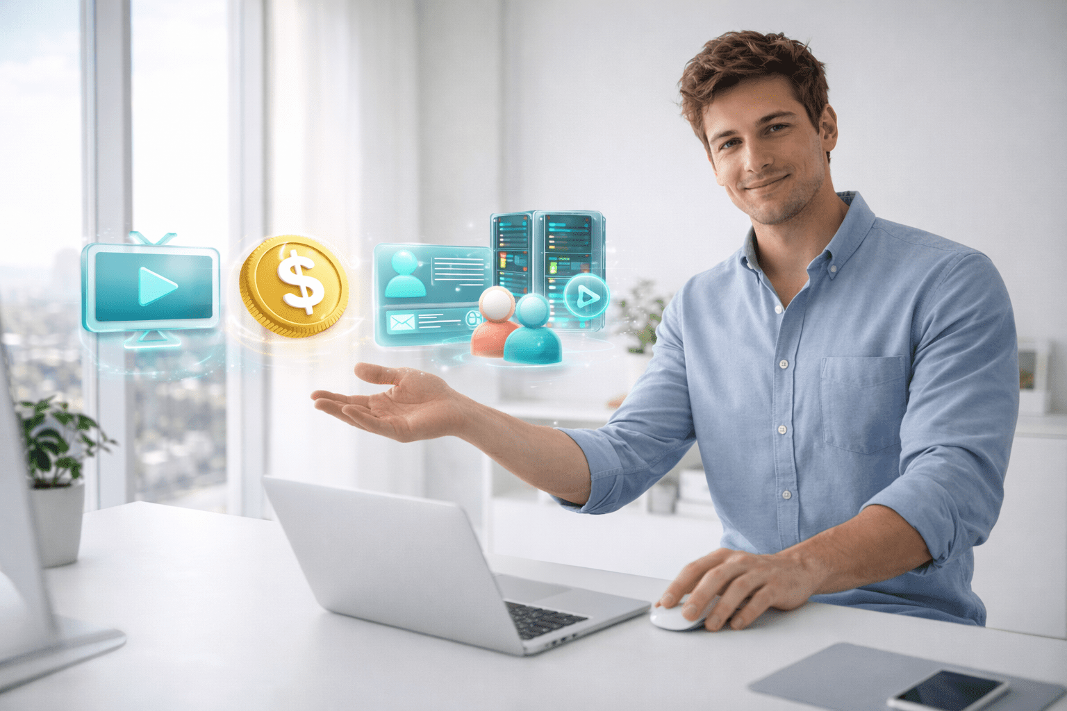 Professional reseller working on laptop with revenue dashboard
