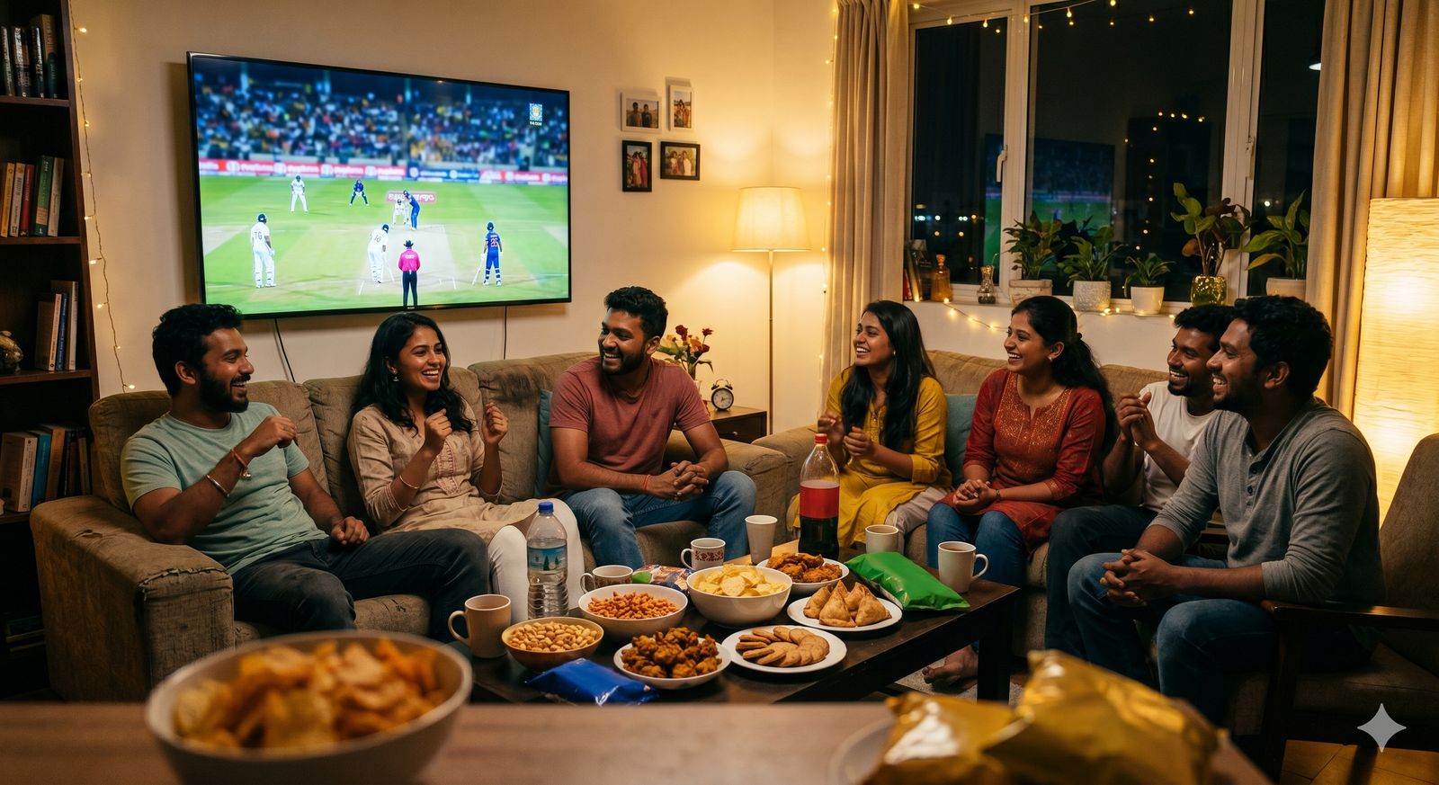 Friends watching a cricket match on IPTV in Canada